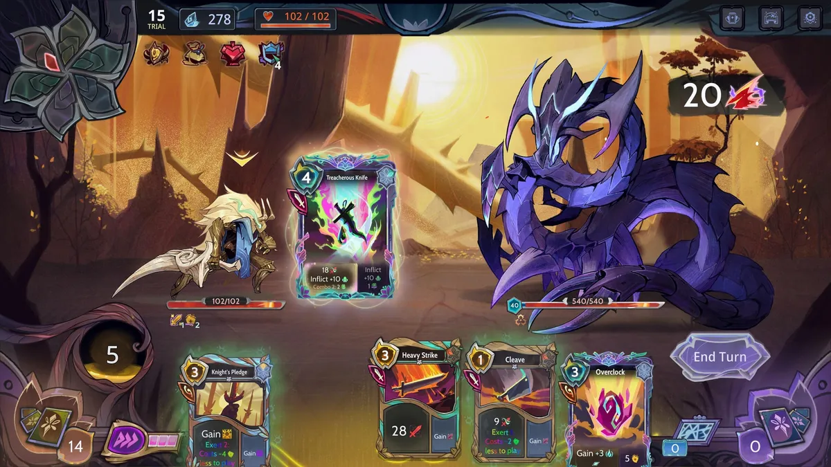 Dual-sided card play in Everglyph Trials